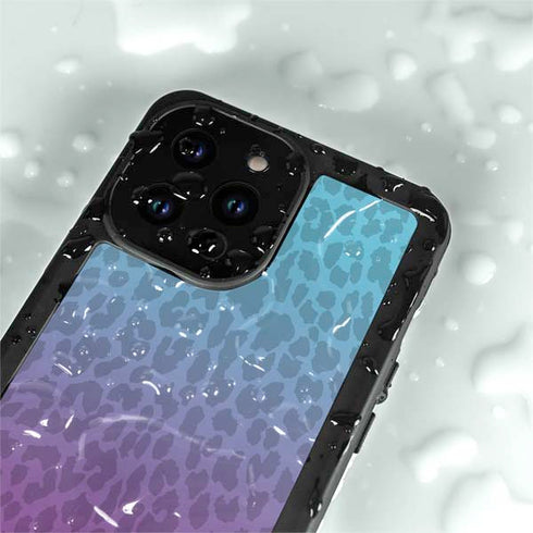 Cheetah Print Purple and Blue iPhone 15 Pro Waterproof Case